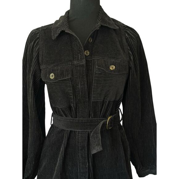 & Other Stories Dresses & Skirts - & Other Stories Belted Black Corduroy Mini Dress SZ 0 Dark Academia Goth Career